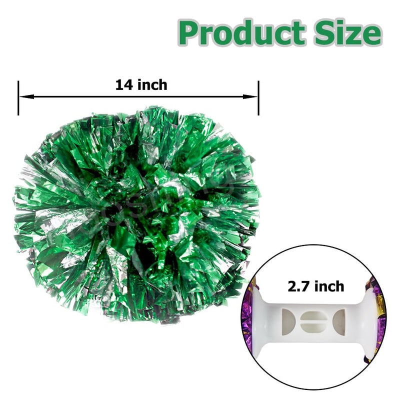 Hooshing 2PCS Green and Silver Pom Poms Cheerleading with Baton Handle for Team Spirit Sports Dance Cheering - Image 2